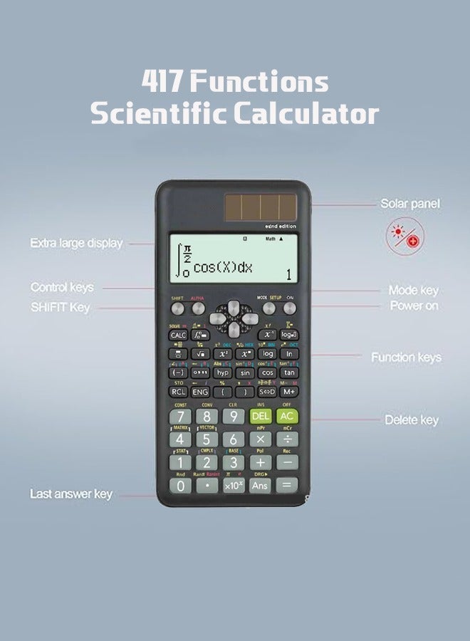 سيتيفري آلة حاسبة متقدمة للعلوم الهندسية مع غطاء واقٍ، 417 وظيفة، شاشة LCD رقمية، fx-991ES Plus-2 (الإصدار الثاني) - مثالية للطلاب والمحترفين (أسود) - Image 2